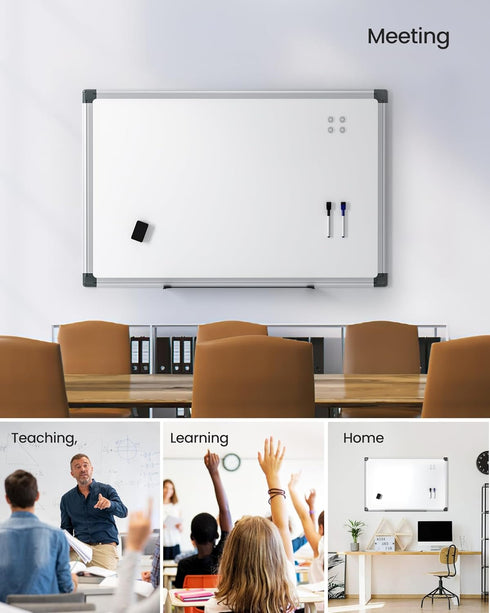 VUSIGN Magnetic White Board Kit for Wall, 36" x 24", Includes 1 Dry Eraser, 2 Multicolor Markers, 4 Magnetic Pins,