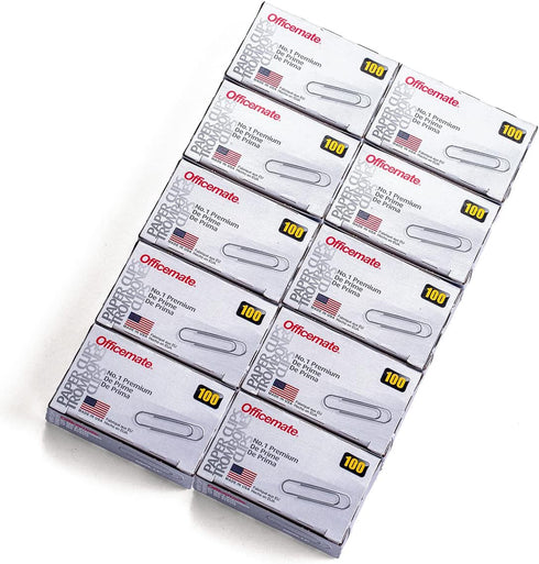 Officemate Premium #1 Paper Clips - 1,000 Paper Clips (10 Boxes of 100 Each) - Silver (99916)