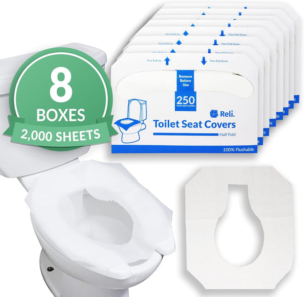 Reli. Toilet Seat Covers (2000 Pcs, 8 Packs of 250) | Disposable