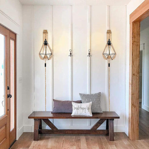 15ft 2 Pack FRIDEKO HOME Farmhouse Pendant Lights - Hanging Lights with Plug in Cord Hemp Rope Pendant Lights Rustic
