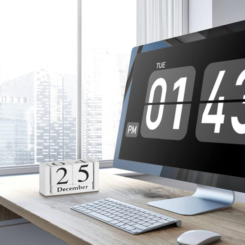 Wyleaves Vintage Wooden Calendar, Wooden Date Block Perpetual Calendar for Desk, Time Concept Rustic Wooden Cubes