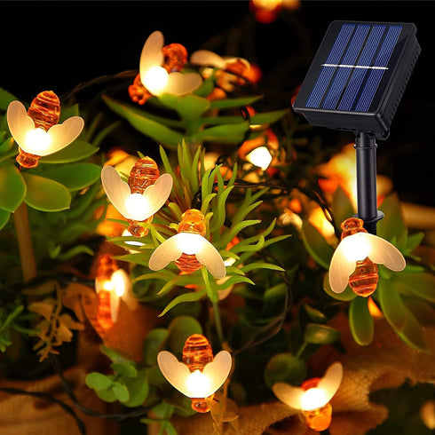 Solar Bee String Lights Outdoor, 50 LEDs Waterproof 8 Modes Honeybee Fairy Lights for Garden Decor