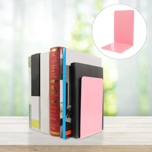 SHINEOFI 2Pcs Pink Plastic Bookends Desk File Book Holders Decorative Reading and Study Book Stands for Office and Home