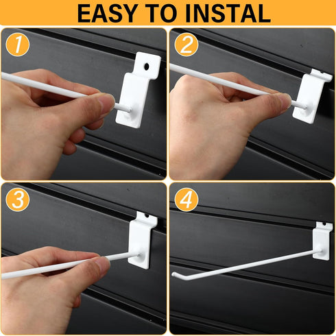 Moxweyeni 100 Pack Slatwall Hooks, Slatwall Accessories for Retail Garage Organization, White (9.8 Inch)