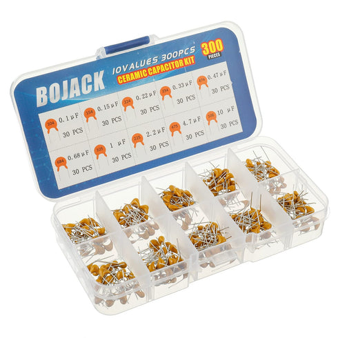 BOJACK 10 Values 300 Pcs Ceramic Capacitor Assortment Kit, 0.1 to 10 uF Multilayer Monolithic