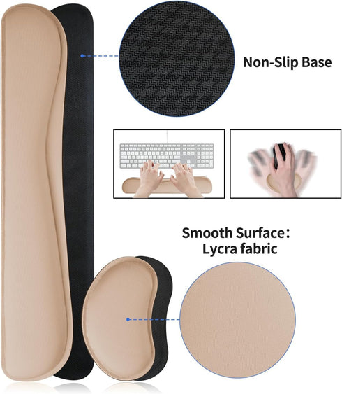 Home(31.515.7 Inches,Beige) Bloss Leather Desk Pad and Keyboard Wrist Rest, Large Mouse Pad + Keyboard Pad+Mouse Wrist