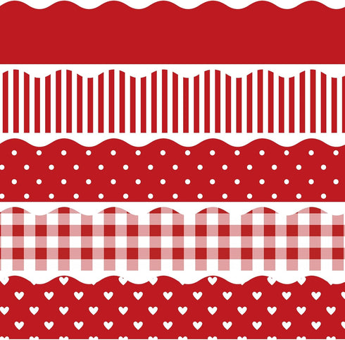 Whaline 69 Feet Valentine's Day Bulletin Board Borders, 60 Pieces in 5 Styles, Heart Plaid Spot Stripe for Decoration