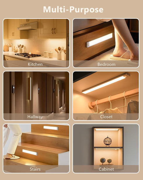 KTTGO Closet 3 Counter Dimmable Under Cabinet Lighting, LED Rechargeable Motion Sensor Lights, Color Temps Under