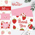 50 4 6 Inch Whaline Pcs Strawberry Thank You Cards Greeting Cards with Envelopes Stickers Pink Fruit Blank Note Cards