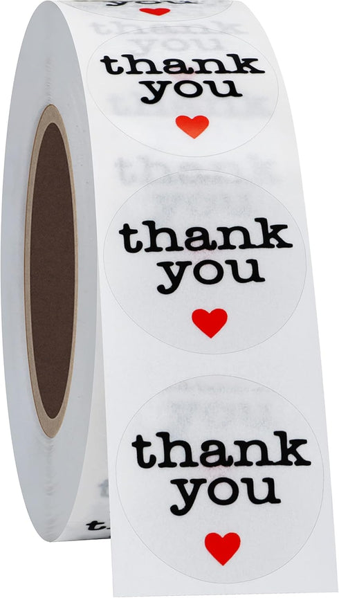Hybsk Thank You Stickers with Black Heart, 1 Inch Round, 1,000 Adhesive Labels