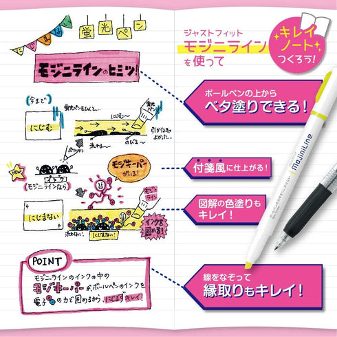 Zebra Highlighter Mojiniline, Blurring Proof for Ballpoint Pen Writing (5 Color Set) WKS22-5C