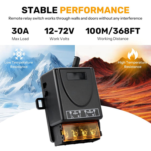 12v DC12V/24V/48V/72V 30A 328ft Remote Control Switch, Relay RF Control Switch with Long Range for Anti-Theft Alarms