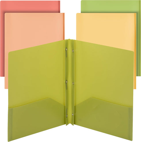 Mr. Pen Plastic Folders with Pockets and Prong, 5 Pack Assorted Colors, Pocket Folders with Fasteners