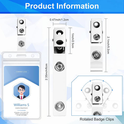 Metal Badge Clips, Double Hole ID Badge Clips with Clear PVC Straps, 400 Pack for Office Supplies