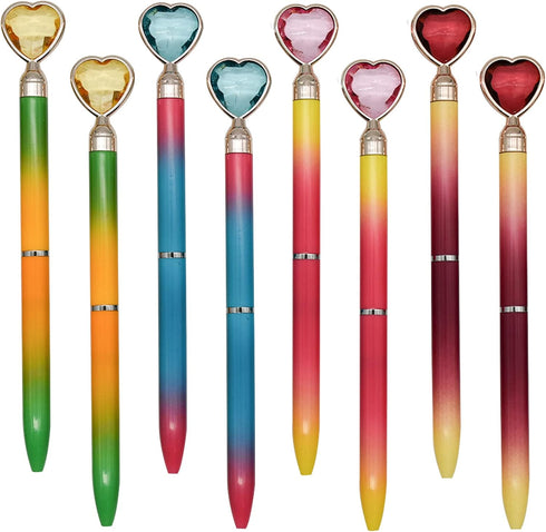 Maydahui 20PCS Colorful Heart Shaped Ballpoint Pens Retractable Bling Rhinestones Black Ink for Girls School Office