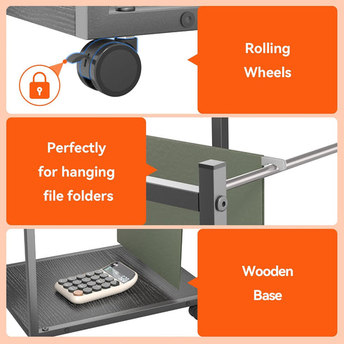 Aquzee Hanging File Organizer, Rolling File Cart with Wheels, File Folder Organizers for Desk, Home Office File