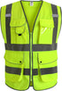 JKSafety Class 2 High Visibility Safety Vest, 9 Pockets, Zipper Front, Meets ANSI/ISEA Standard, Large, 150-Yellow