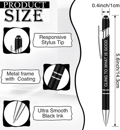 Zonon 12 Pieces Inspirational Motivational Quotes Ballpoint Pens with Stylus Tip Fine Point Smooth Writing Pens Metal Black Ink Pens Stylus Pen Set (Black,Bible Style) by Zonon