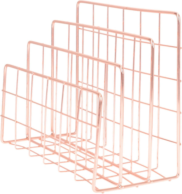 Magazine Holder for Desk - 3 Slots File Sorter Organizer, Rose Gold Desktop Accessories