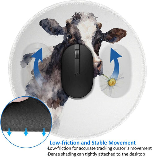 Generic 8 Inch Dairy Cow Mouse Pad with Stitched Edges-Cute Mousepad for Women, Washable Round Desk Pad, Non-Slip