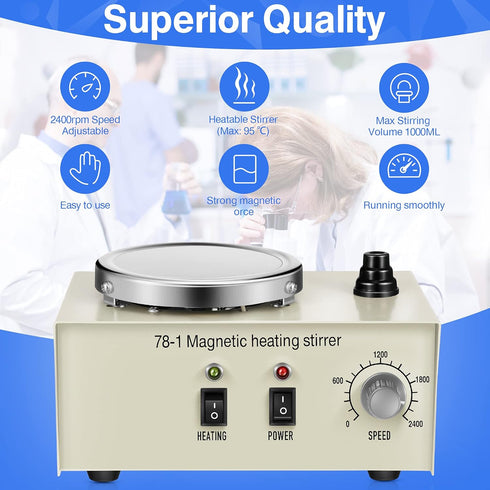 78-1 Magnetic Stirrer Hot Plate with Magnetic Stirrer, 1000ml Lab Hot Plate, 2400 RPM with 4 Stir Bars
