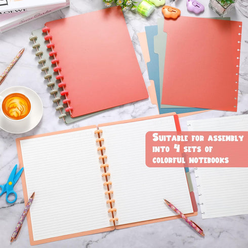 Glenmal 4 Sets Customizable Bound Notebook, 8.5 x 11 Inches, Includes Discs, 5 Tab Note Dividers, College Ruled,