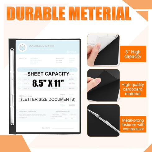 Zhanmai 15 Packs 8.5'' x 11'' Pressboard Report Covers, Metal Prong Fastener, Presentation Folder for Documents, Black