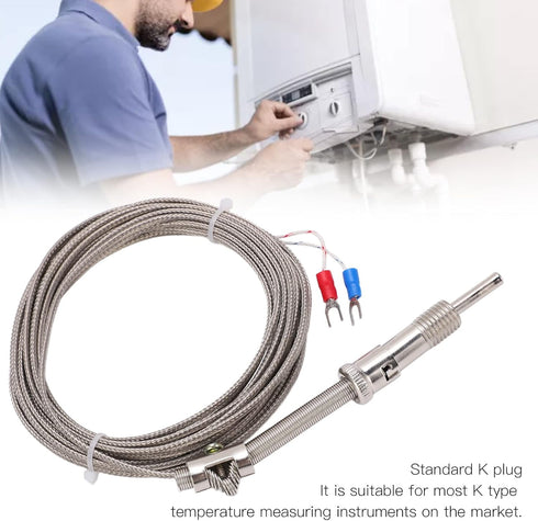 K Type Thermocouple Probe, Shielded Wire Probe for Industrial Temperature Sensing (5m)