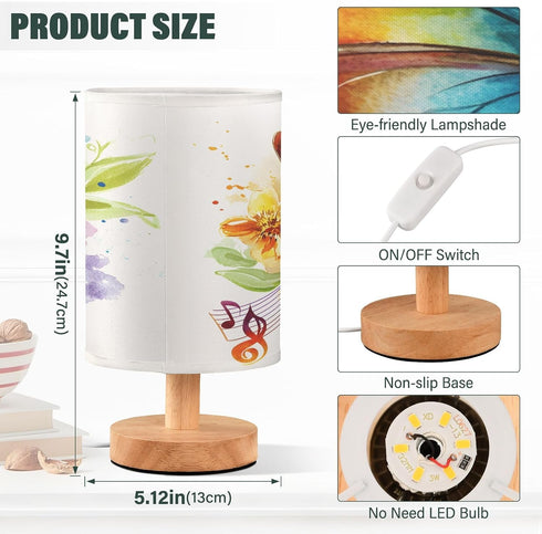 ALAZA Watercolor Butterfly Music Bedside Table Lamp with USB Port for Bedroom Nightstand Lamps Night Light Linen Fabric