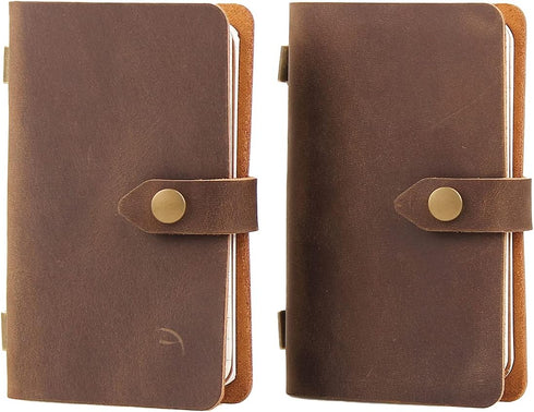 Vintage Leather Small Travel Journal Notebook, Lined Paper, Handmade Mini Notepad for Women & Men (2 Pack/Brown)