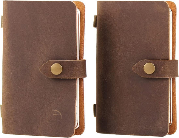 Vintage Leather Small Travel Journal Notebook, Lined Paper, Handmade Mini Notepad for Women & Men (2 Pack/Brown)