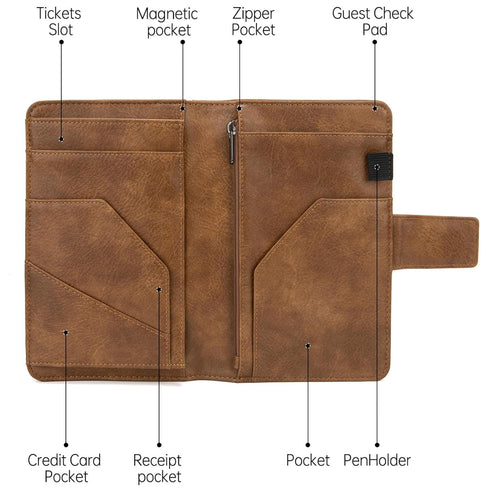 Server Book with Zipper Pocket and Magnetic Closure, Server Books for Waitress, Leather Waitstaff Organizer with High