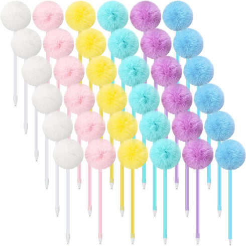 Epakh 84 Pcs Pompom Ballpoint Pen Set - Cute Kawaii Fluffy Ball Pens with Black Gel Ink in Macaron Colors, Gift for