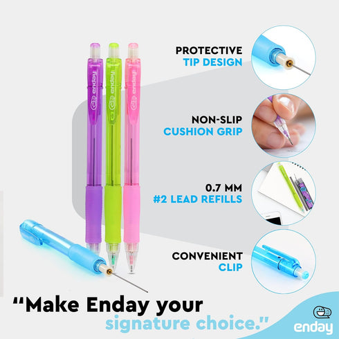 Enday Mechanical Pencils 0.7 mm #2 HB Lead Pencil with Dark Lead, Durable Eraser Refills, 4 Pencils for School, Home,