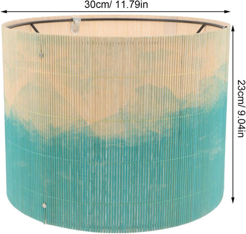 -30X30X23cm OSALADI Drum Lamp Shade Bamboo Lampshade Green Printing Pattern Lamp Cover Chandelier for Floor Table