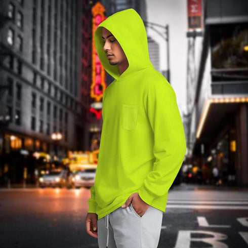 Hi Vis Shirts for Men with Hood, Long Sleeve Safety Shirts, Lightweight, Breathable Construction Work Shirts