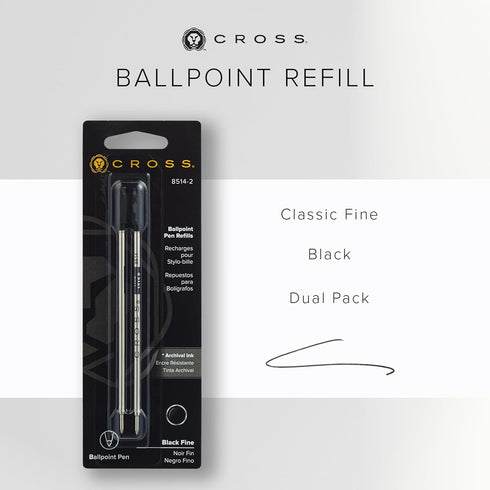 Cross Ballpoint Pen Refill, Black Ink, Fine Point, Dual Pack