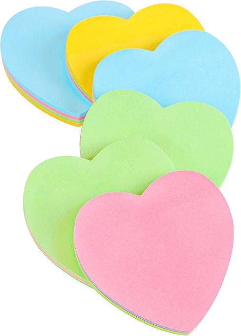 Sticky Notes 2.75 in x 2.75 in 600 Sheets Heart Shaped Memo - Self Stick Cute Mixed Colors for Office/Home