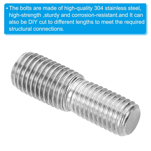 PATIKIL M14xM16x50mm Double End Threaded Stud Screw Bolt, 5 Pack 304 Stainless Steel Rod Bolts for Furniture Hardware