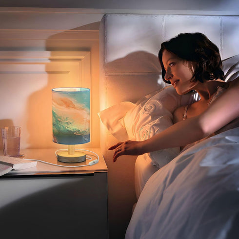ALAZA Teal Green Turquoise Orange Marble Table Lamp for Bedroom USB Port Bedside Lamp Small Nightstand Desk Lamp