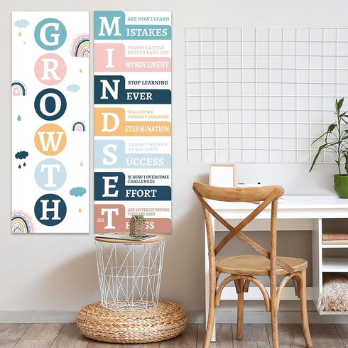 Growth Mindset Posters for Classroom Motivational Decorations Bulletin Board Banner Boho Rainbow Inspirational Posters
