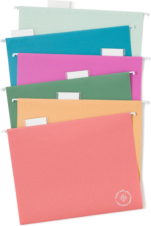 U Brands U-Eco Poly Hanging File Folders, Set of 12, Letter Size, Assorted Brights with White Metal Rods