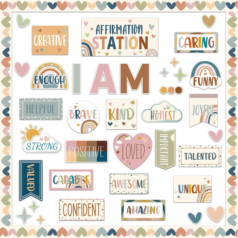 BOHO Affirmation Station Bulletin Board Set Motivational Posters for Classroom I Am Positive Affirmations Rainbow Decor