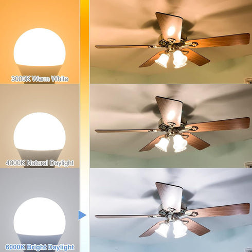 hansang E12 LED Ceiling Fan Light Bulbs, 6000K Cool Daylight, 6W 60W Equivalent, A15 Small Base, 600LM, 6 Pack