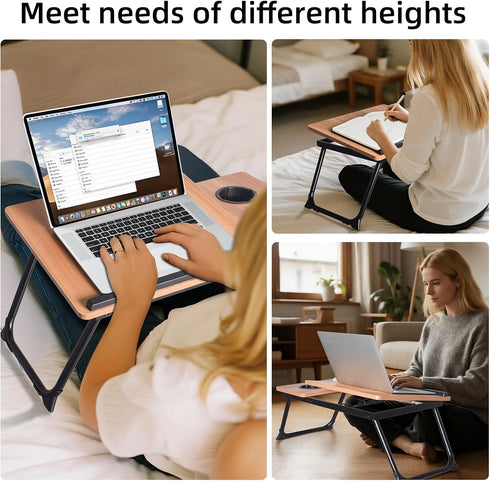 LapDesk Pro Adjustable Laptop Desk for Bed & Couch, Portable Foldable Bed Tray Table with Cup Holder, Laptop Stand