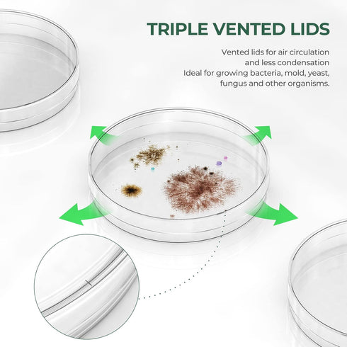 10 Pack Sterile Thick Plastic Petri Dishes with Lid, 90mm Dia x 15mm Deep Clear for Lab Science Experiment