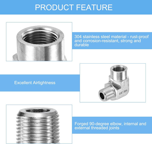 uxcell 2Pcs G3/8 Inch Male x G3/8 Inch Female 90 Degree Barstock Street Elbow, 304 Stainless Steel Pipe Fitting Adapter
