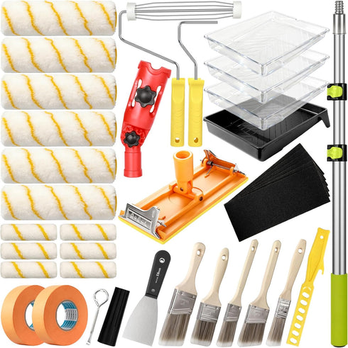 38PCS Paint Roller Kit with 2 to 4 FT Extension Pole,4" 9"