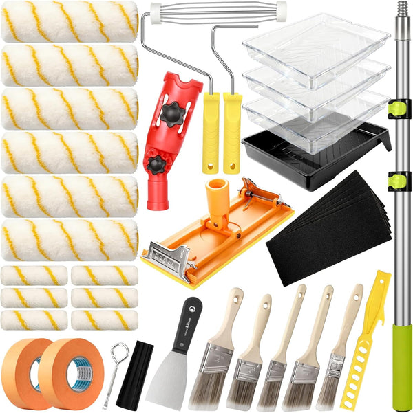 38PCS Paint Roller Kit with 2 to 4 FT Extension Pole,4" 9"