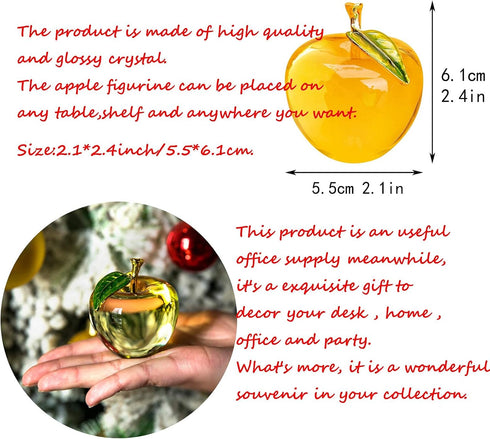 H&D Glaze Crystal Apple Paperweight Craft Decoration, Yellow